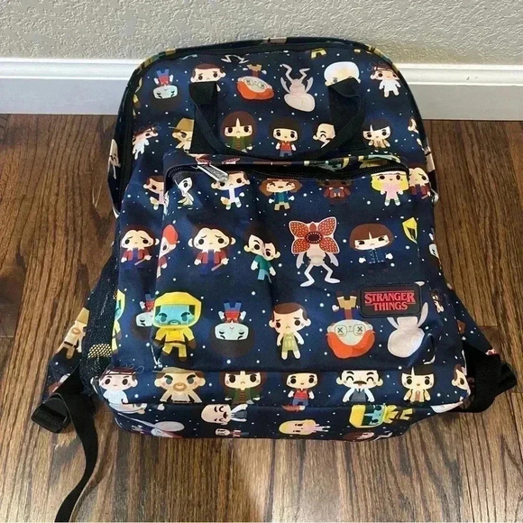 Loungefly Stranger Things Chibi Characters All Over Print Backpack Blue - Picture 7 of 16